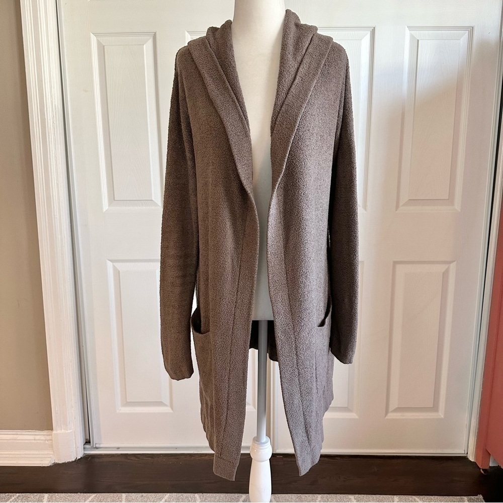 Barefoot Dreams CozyChic Gray Tunic Length Hooded Cardigan